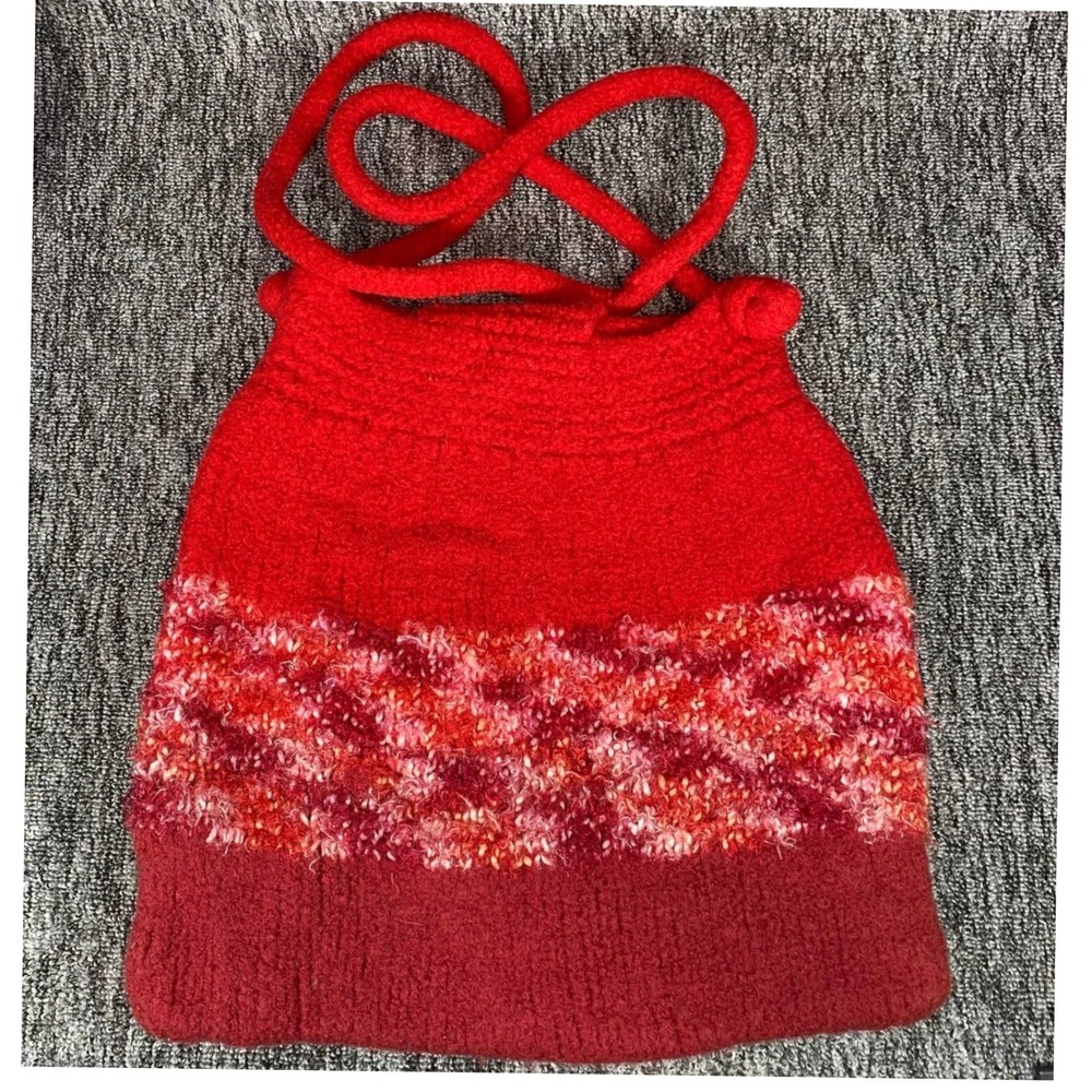 Handmade Felted Wool Shoulder Bag Women One Size Red Pink Boho Whimsigoth Retro